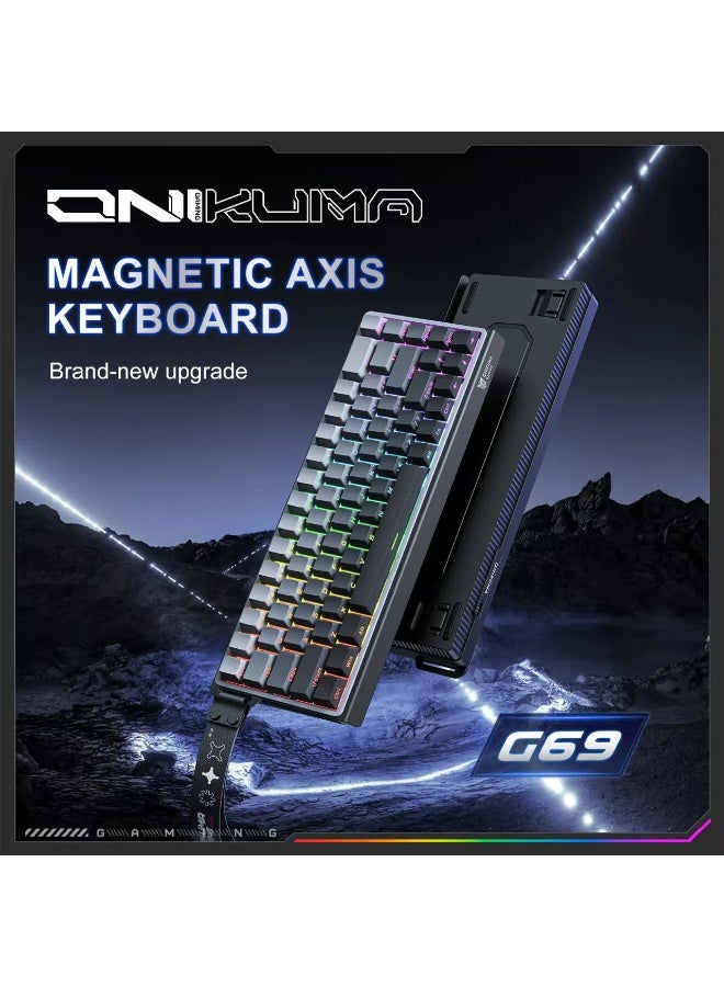أونيكوما لوحة مفاتيح الألعاب G69 RGB سلكية بمفاتيح مغناطيسية، 68 مفتاحًا، معدل استجابة 8 كيلو هرتز، تصميم منخفض الضوضاء، كابل قابل للفصل من النوع C، عمر افتراضي يصل إلى 50 مليون ضغطة، توافق واسع مع أنظمة التشغيل - Image 5